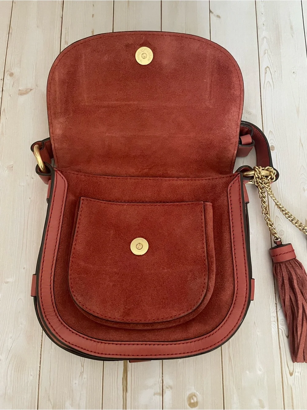 Michael Kors Dunn Burnt Sienna Suede Crossbody Saddle Bag Leather Suede Tassels